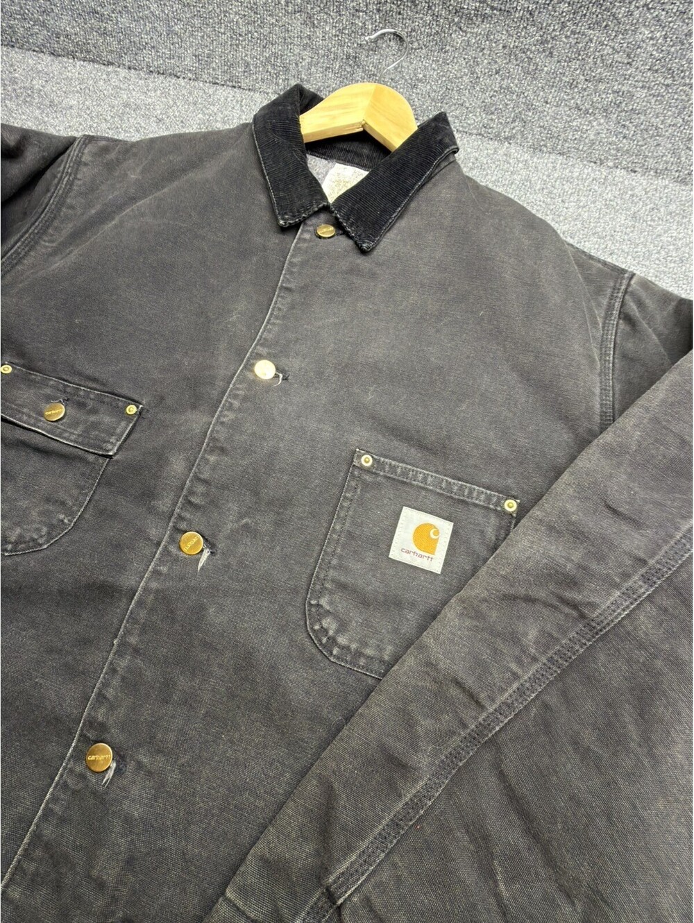 Vintage Carhartt Blanket Lined Chore Jacket Mens CB115 Black USA Made 50 Tall